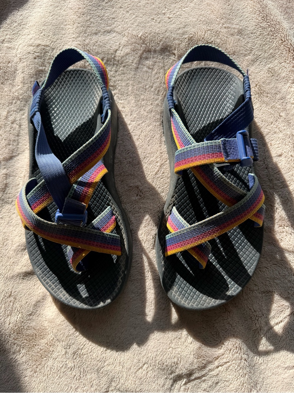 Chaco Women's Sandals with Rainbow Straps - Navy Footbed
